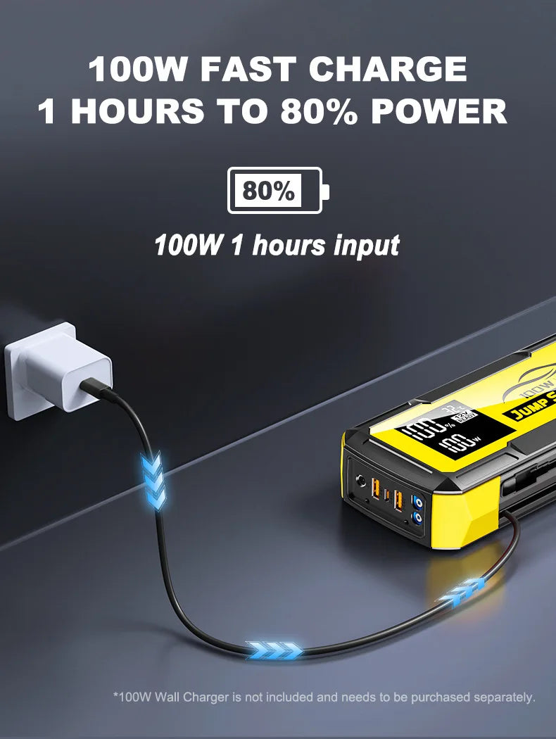 32000mAh Car Emergency Jump Starter — Portable Battery Booster with Power Bank