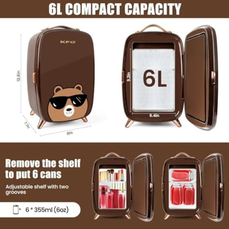 Mini Skincare Fridge 6L Ultra-Quiet — Beauty Fridge for Cosmetics & Drinks, 6°C Cooling, 20dB Silent, Adjustable Shelves & Portable