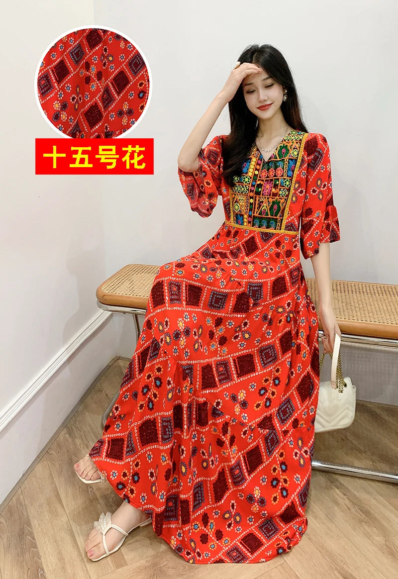 Indian Embroidery Bohemian Beach Maxi Prom Dress — Vintage Elegant Long Party Dress