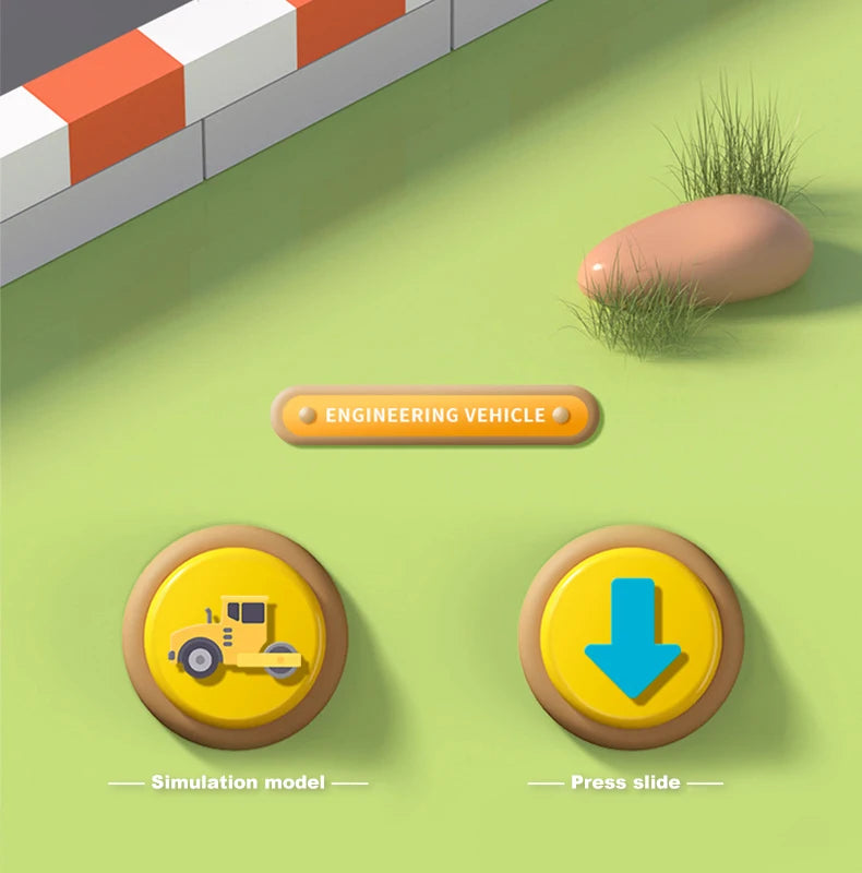 Press & Slide Construction Vehicle Toy – Excavator, Bulldozer & Road Roller for Kids