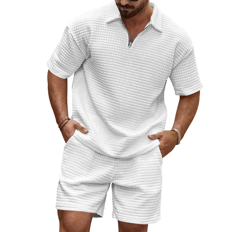 Men's Plaid Short Sleeve Shirt & Shorts Sport Suit – Lapel Summer 2-Piece Outdoor Set