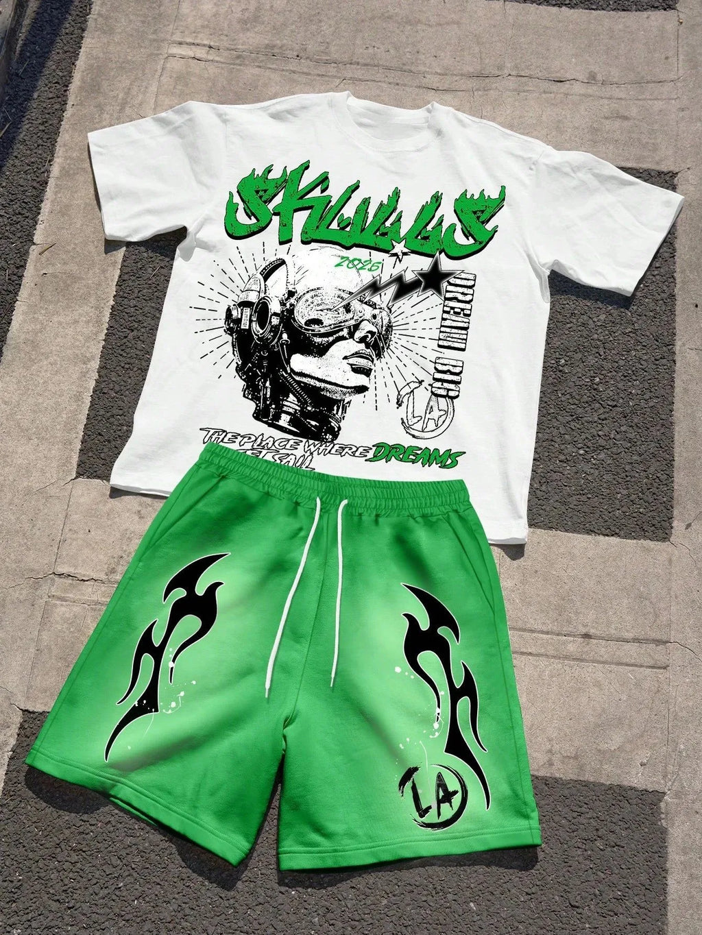 Men's Letter Print Round Neck T-Shirt & Shorts Set – Breathable Casual Outdoor 2-Piece