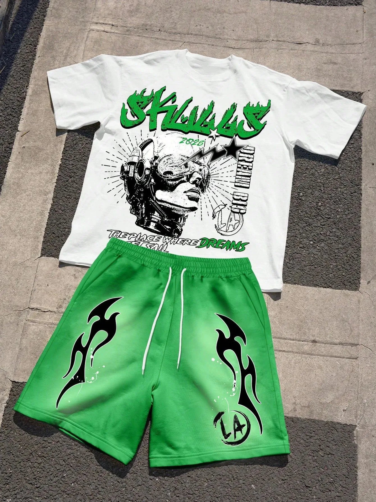 Men's Letter Print Round Neck T-Shirt & Shorts Set – Breathable Casual Outdoor 2-Piece