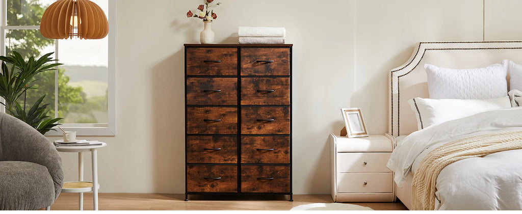 JHK 10-Drawer Fabric Wardrobe Storage Cabinet — Steel Frame
