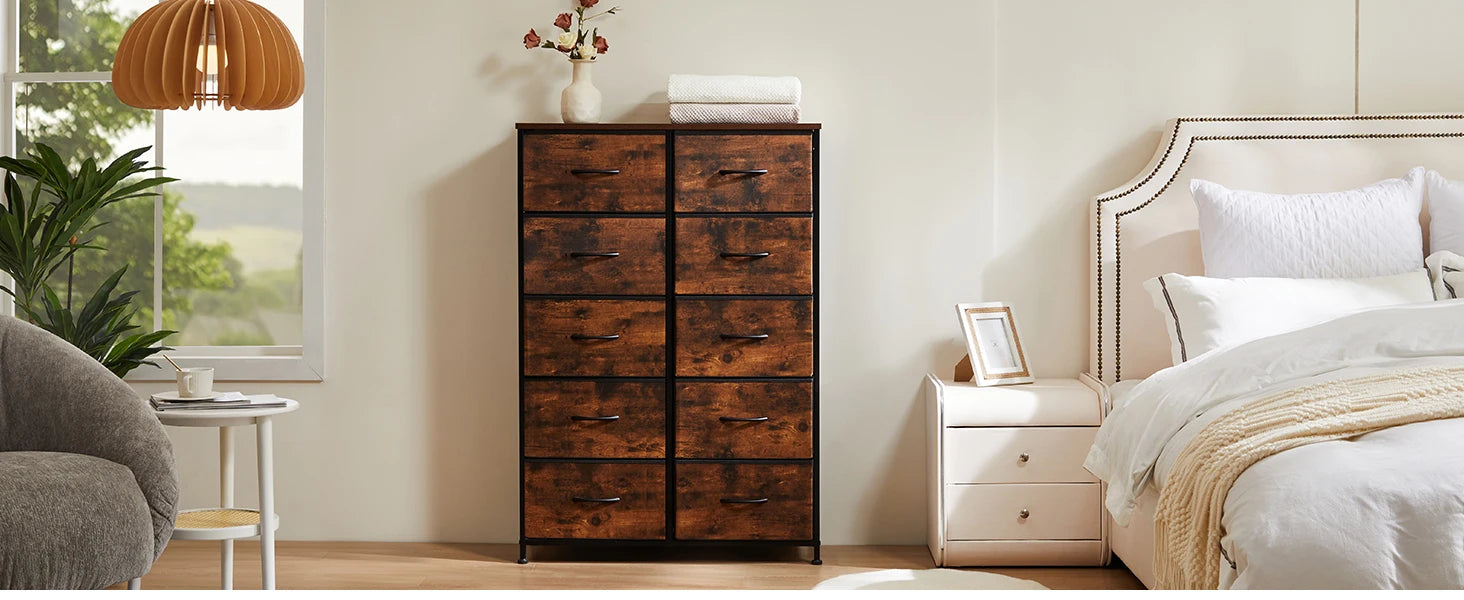 JHK 10-Drawer Fabric Wardrobe Storage Cabinet — Steel Frame
