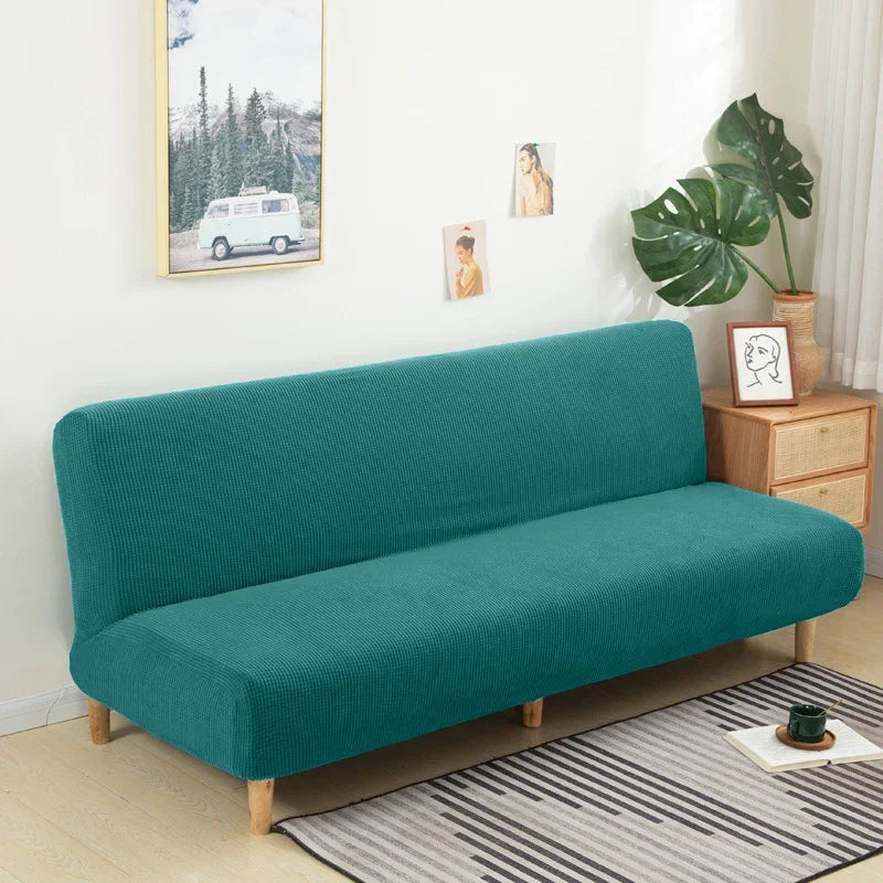Armless Futon Sofa Bed Cover – Polar Fleece Elastic Slipcover for Folding Furniture & Bench