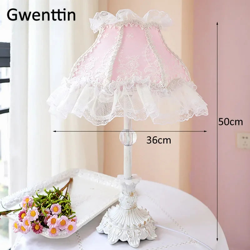 Lace Table Lamp – Pink or White Fabric Shade
