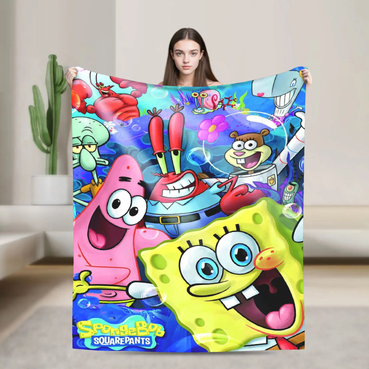 SpongeBob Flannel Throw Blanket – Soft Breathable Character Blanket for Bed, Lounge & Summer
