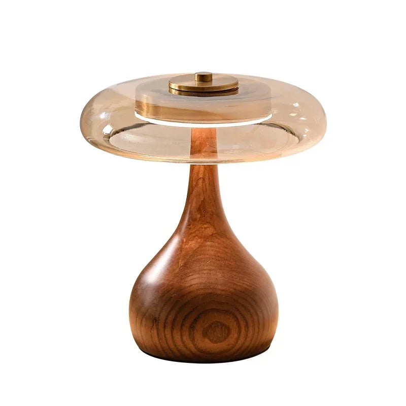 Retro Glass Table Lamp – Sculpted Wood-Look Base
