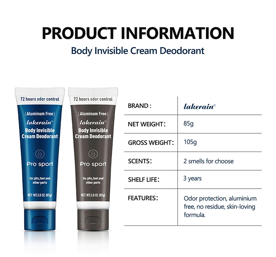 72h Invisible Deodorant Cream for Men 85g – Aluminum-Free