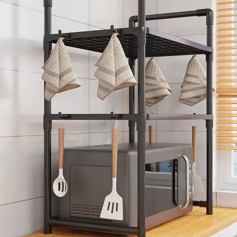 Metal Countertop Microwave & Kitchen Storage Rack — 2 & 3-Layer Utensil & Tableware Organizer