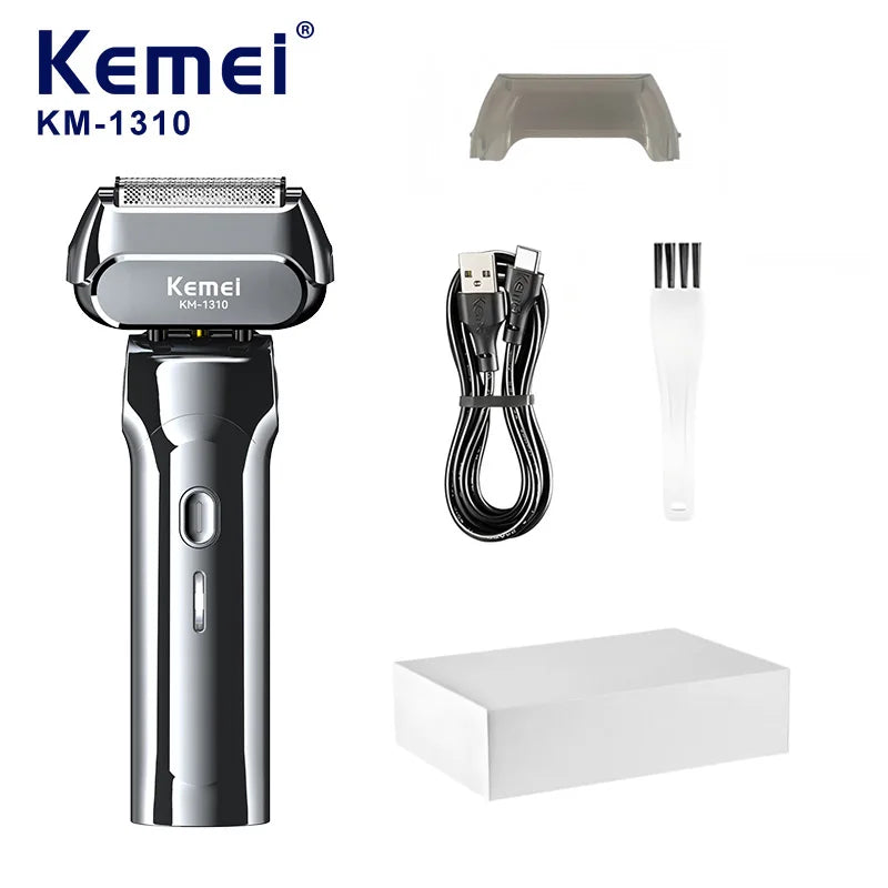 Kemei KM-1310 Rechargeable Men's Electric Shaver – 4-Blade Reciprocating, Wet/Dry, 100-Min Battery