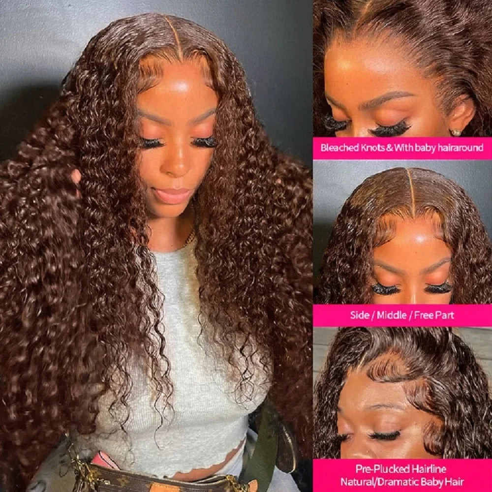 Chocolate Brown Curly Lace Front Wig | 13x4 13x6 HD Lace Brazilian Deep Wave Colored Glueless Human Hair for Women