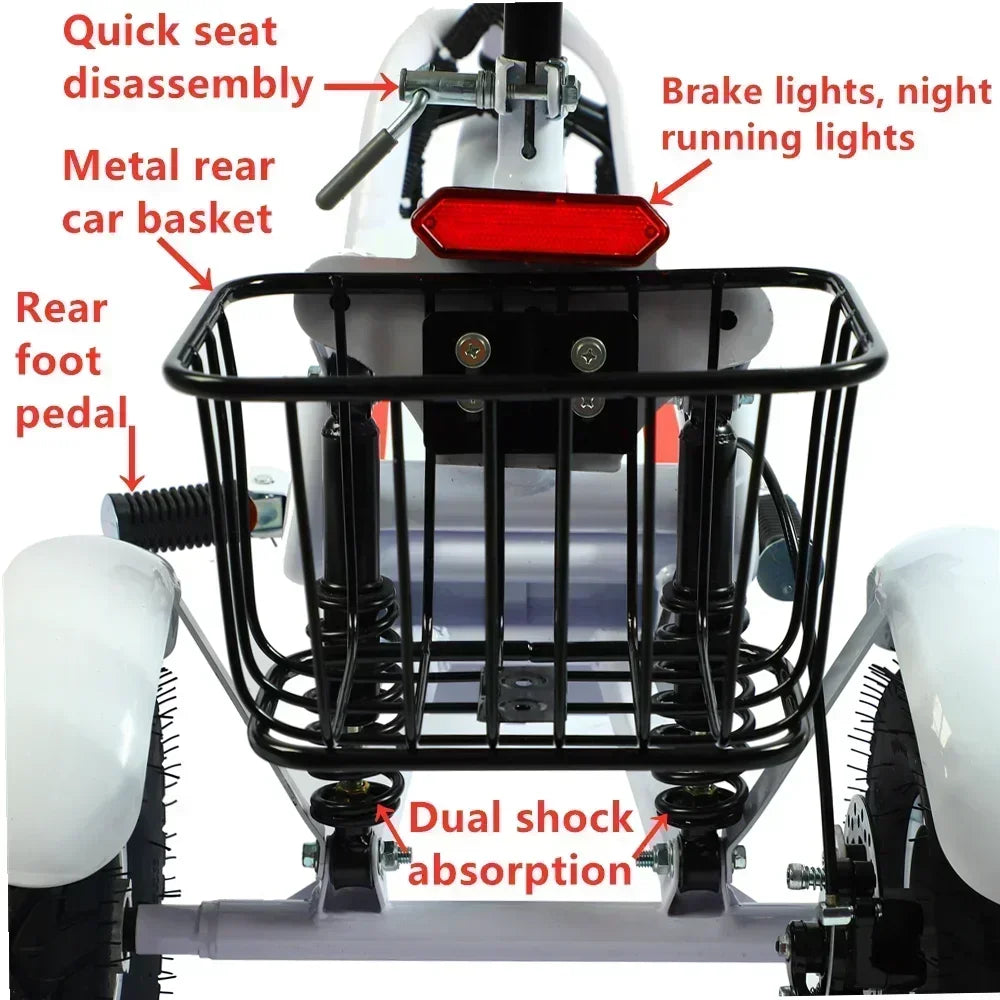 3-Wheel Electric Mobility Scooter for Adults, Folding Tricycle with Basket