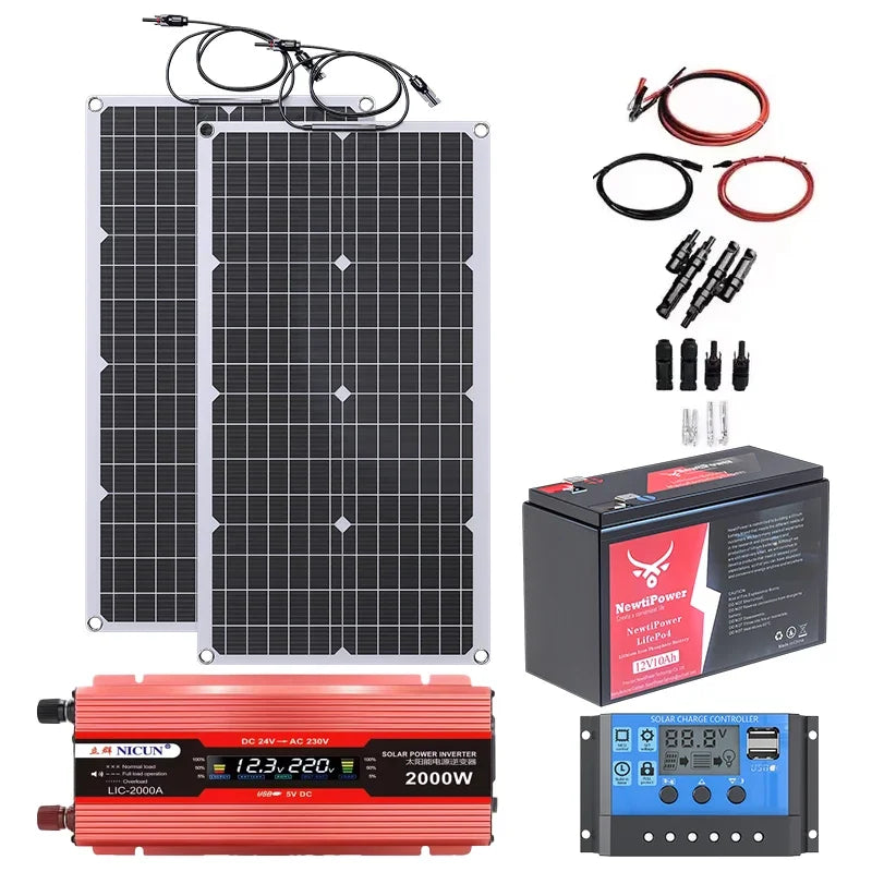 2000W Off-Grid Solar Complete Kit – 100A MPPT Controller, 110V/220V Inverter & LiFePO4 Battery