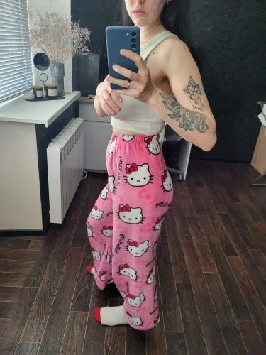 Y2K Hello Kitty Anime Pajama Pants | Cartoon Couple Casual Homewear Trousers