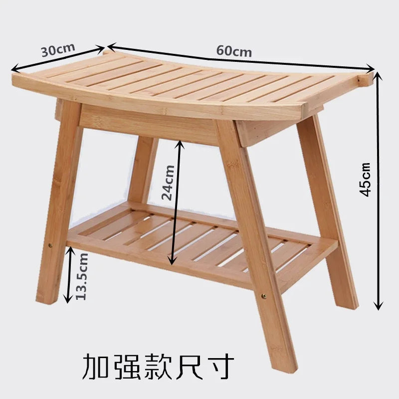 Bamboo Anti-Slip Shower Bench with Storage Shelf