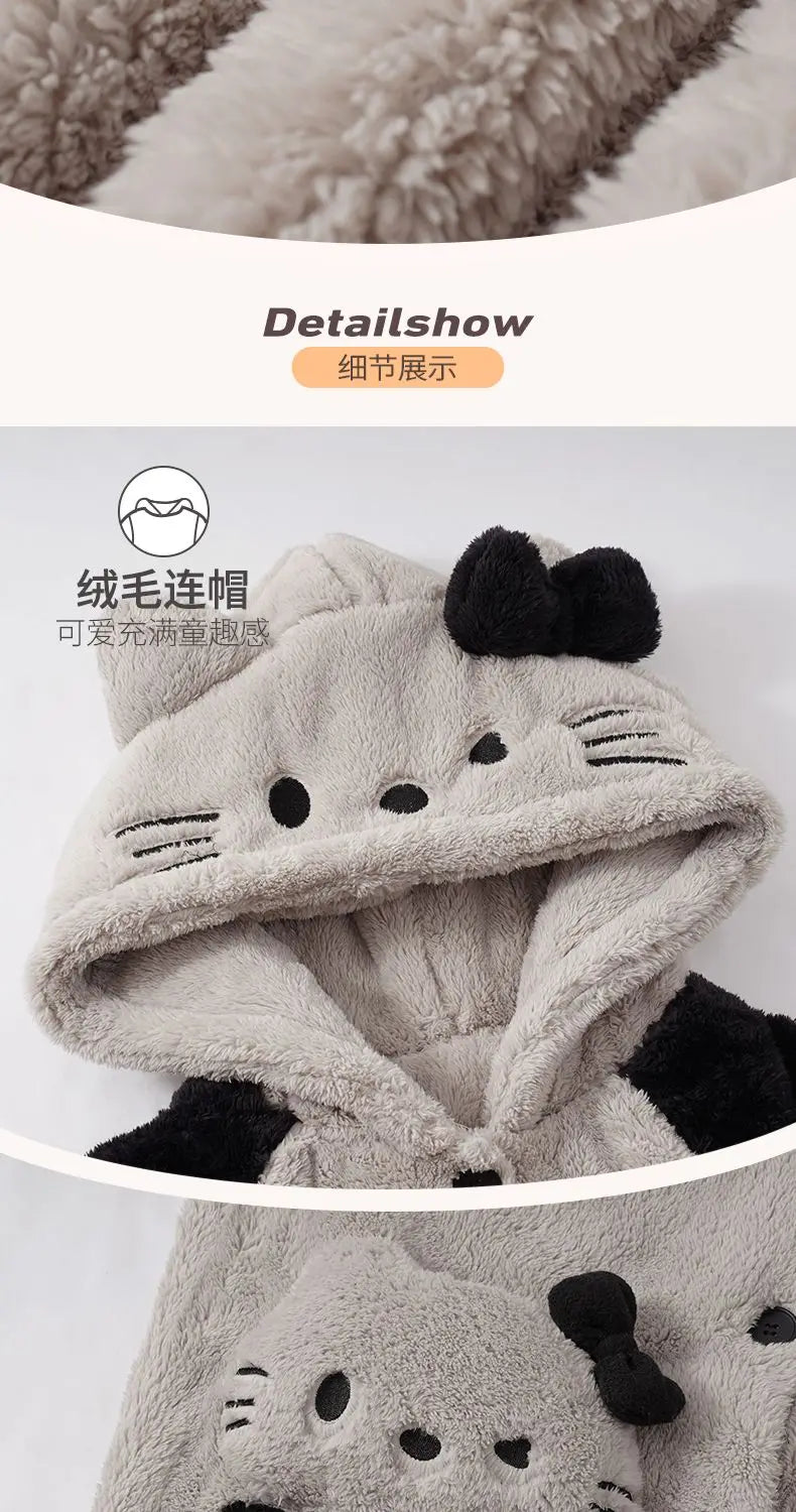 Women's Kawaii Coral Velvet Hooded Pajamas | Thickened Flannel Casual Homewear Suit