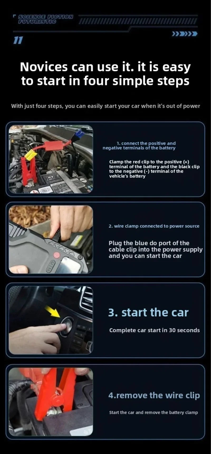 12V Car Jump Starter – USB Charging & LED Light