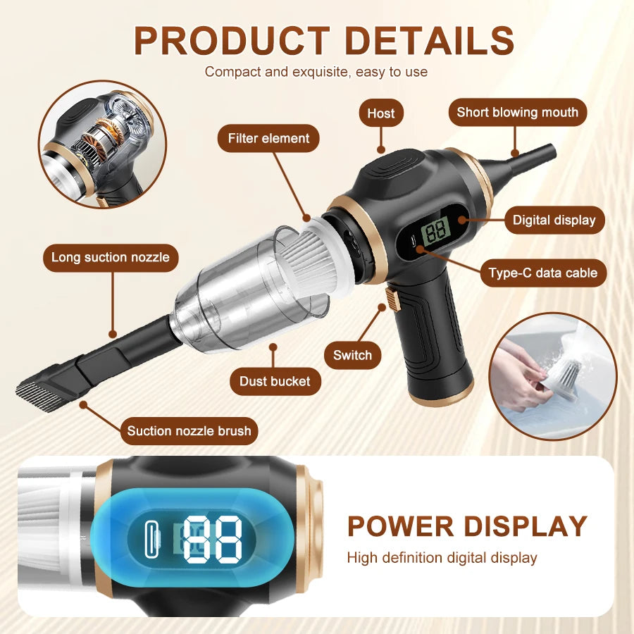 Wireless Car Vacuum Cleaner — Portable Cordless ABS Handheld Vacuum for Car & Home