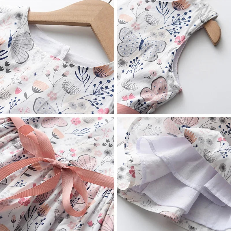 Floral Print Korean Girls Casual Dress — Summer Princess Dress for Children