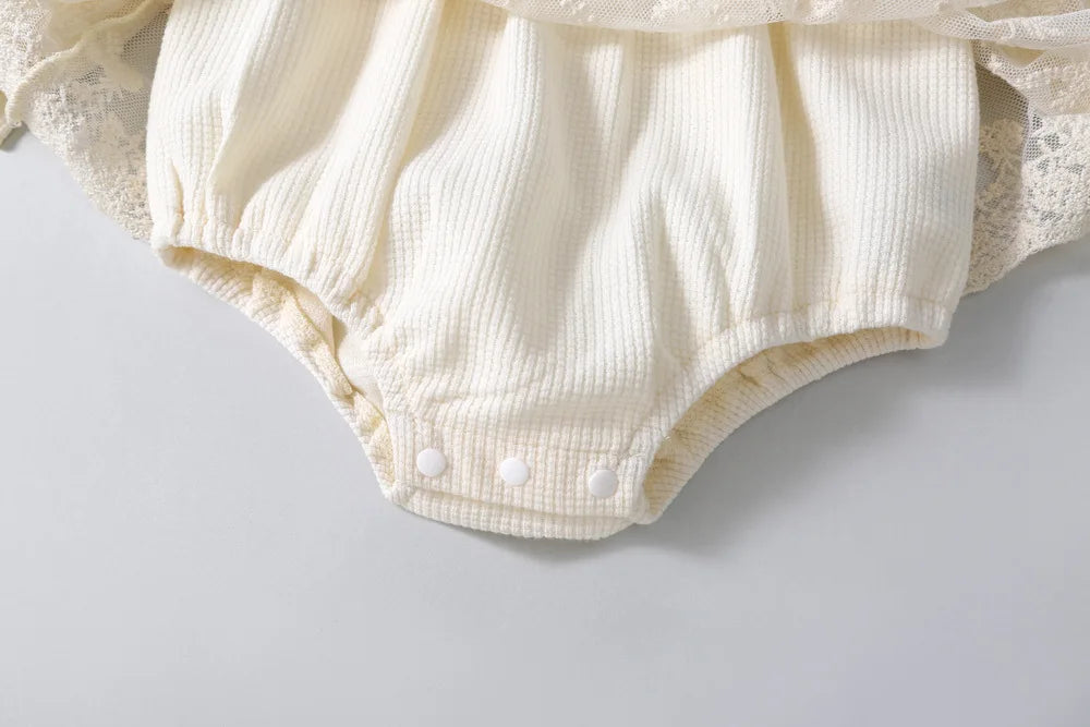 Baby Girl Tutu Skirt Bodysuit — Waffle Lace One-Piece Party Outfit for Toddlers
