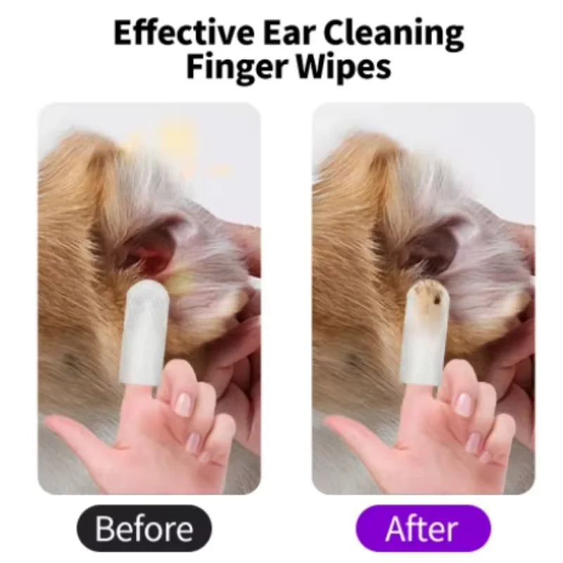 Pet Ear Cleaning Wipes — Disposable Finger Cover Ear Care for Dogs & Cats
