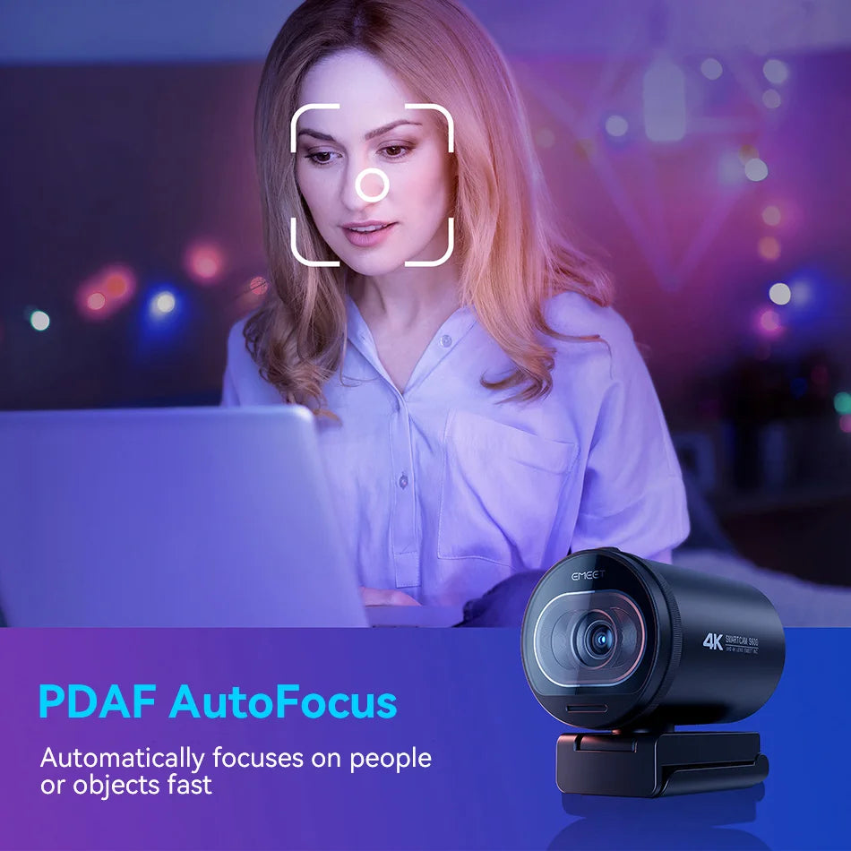 EMEET S600 4K Webcam – Sony UHD Sensor, 1080P 60FPS, 300ms Autofocus, Dual Mic, Privacy Cover