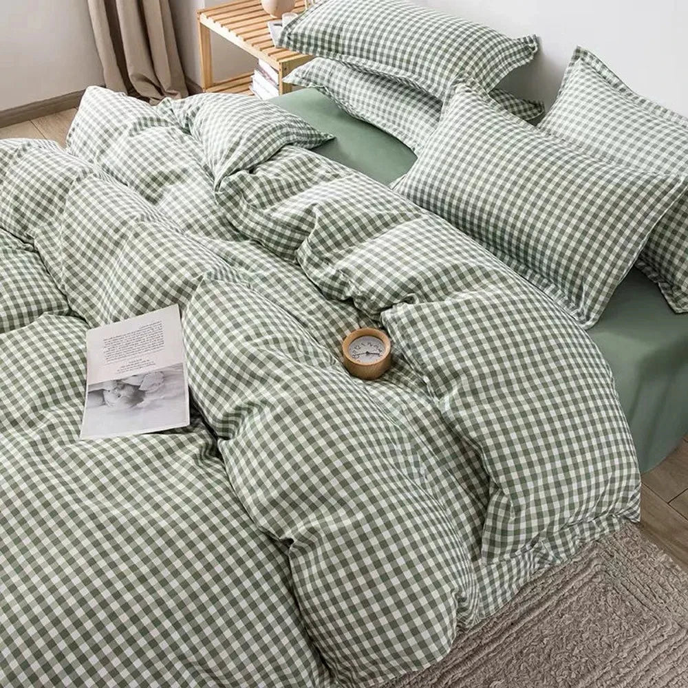 Pink Classic Plaid Duvet Cover Set | Twin & Queen, Flat Sheet & Pillowcase, Soft Home Decor Bedding (No Filler)