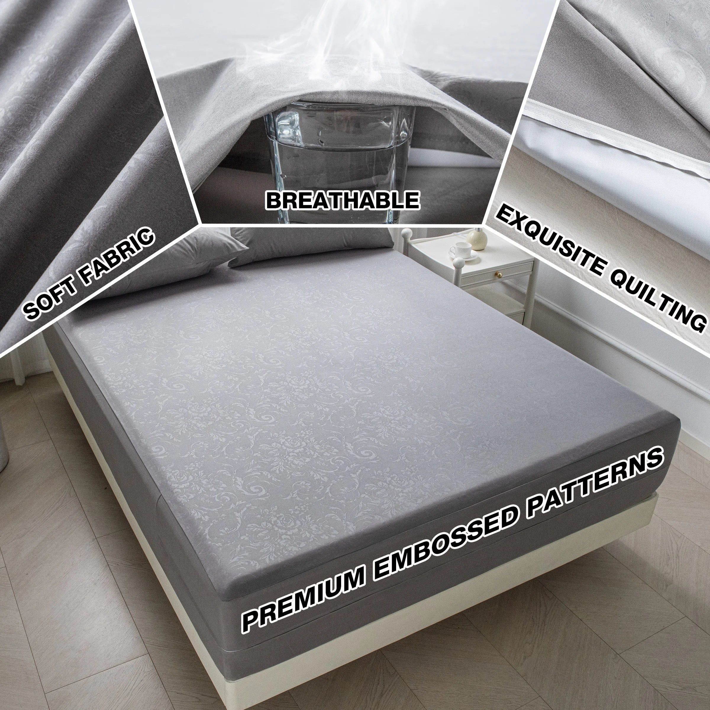 6-Sided Waterproof Zippered Mattress Encasement – Full Mattress Protector Cover, White or Gray