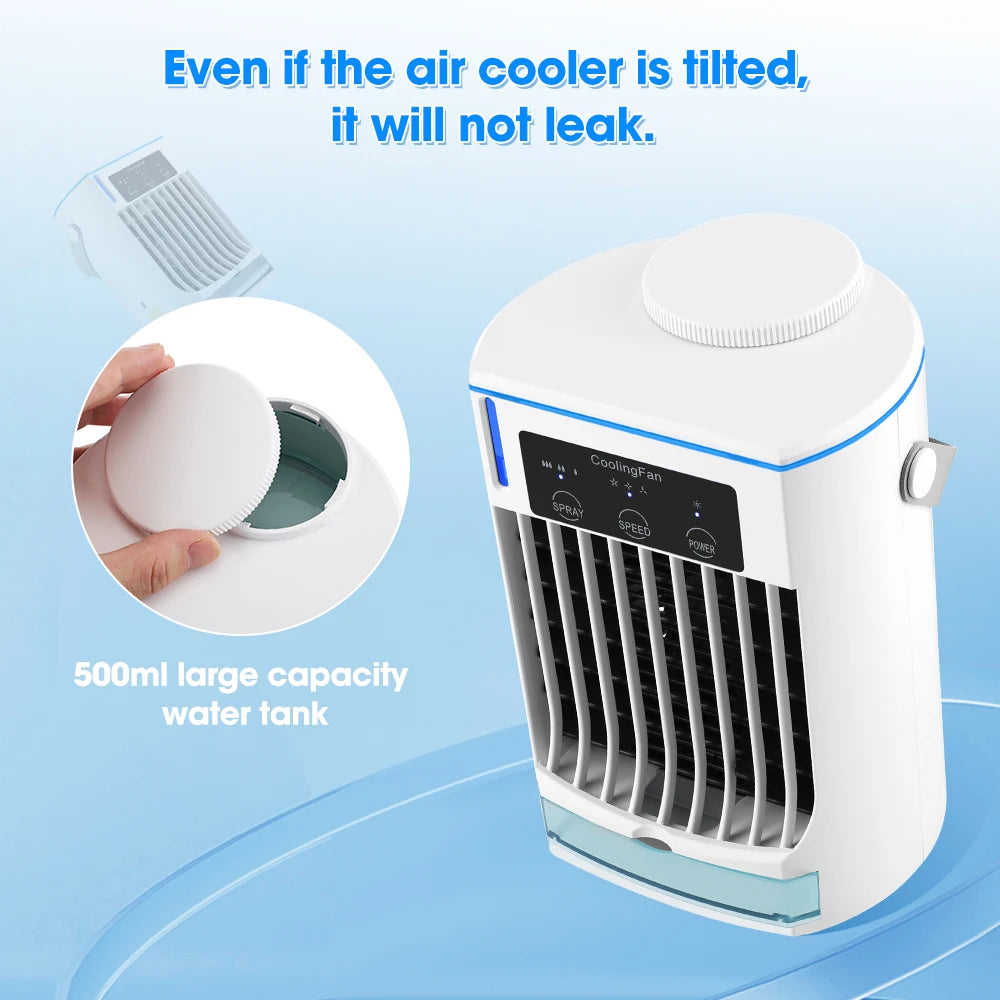 Portable Desktop Air Cooler Fan – Rechargeable Spray Mist Cooling for Home & Office