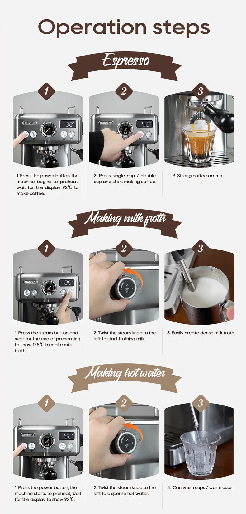 HiBREW H10A 20-Bar Semi-Automatic Espresso Machine | 58mm Portafilter, Temperature Control, Stainless Steel