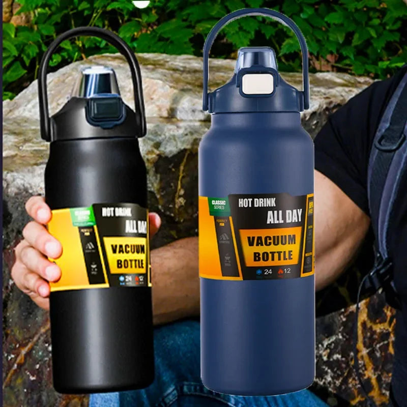 Large Capacity Vacuum Thermos Bottle with Handle & Straw – 304 SS, 6–12Hr Insulated, 800ml–1500ml, 16 Colors