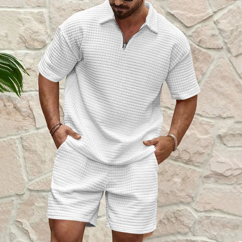 Men's Plaid Short Sleeve Shirt & Shorts Sport Suit – Lapel Summer 2-Piece Outdoor Set
