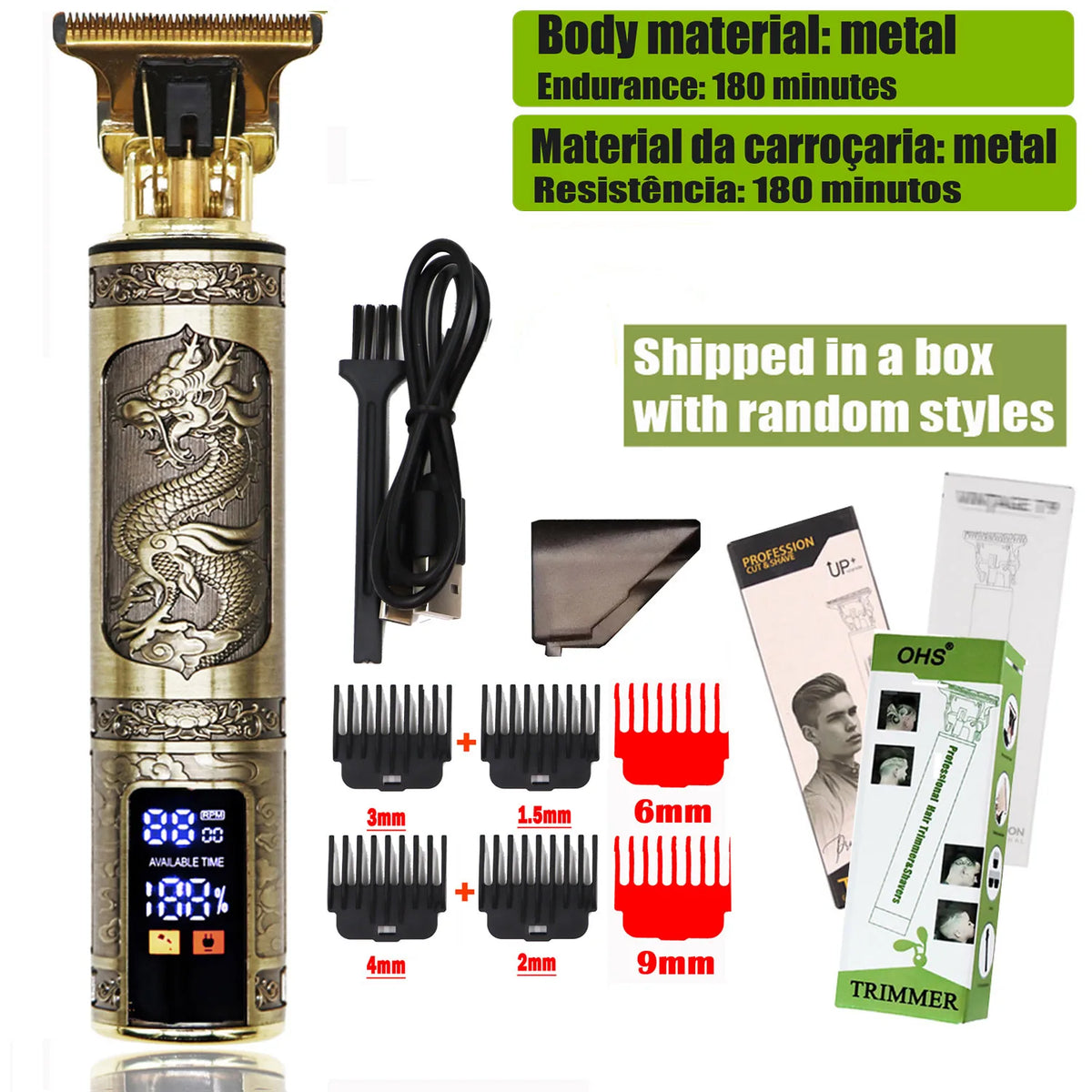 OHS Dragon Vintage T9 Professional Hair Clipper – Carving & Beard Trimmer, CE Certified