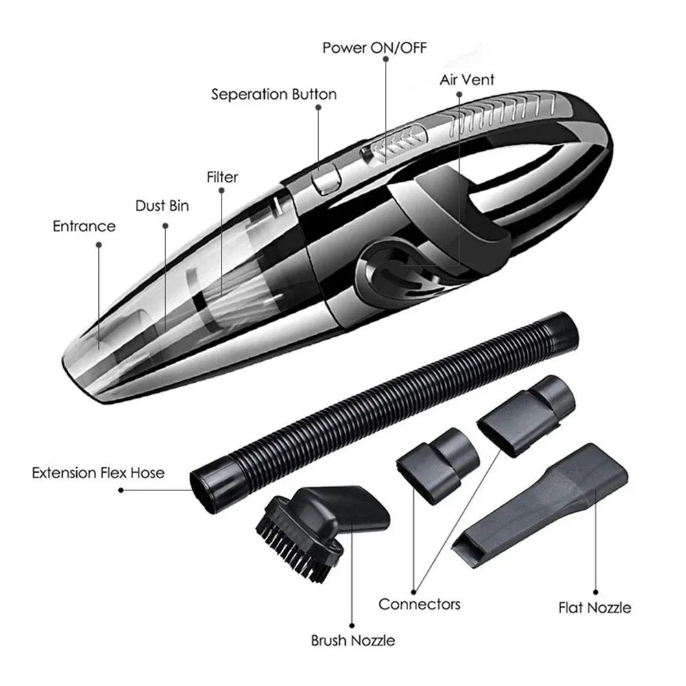 Cordless Handheld Car Vacuum — 6000Pa Wet & Dry Portable Vacuum with HEPA Filter