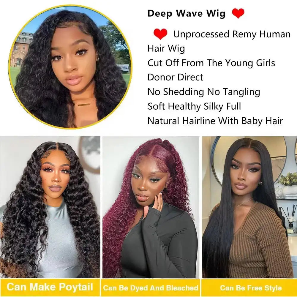 HD Deep Wave Frontal Wig | 13x4 13x6 5x5 Closure Wet & Wavy Water Wave Curly Human Hair for Women