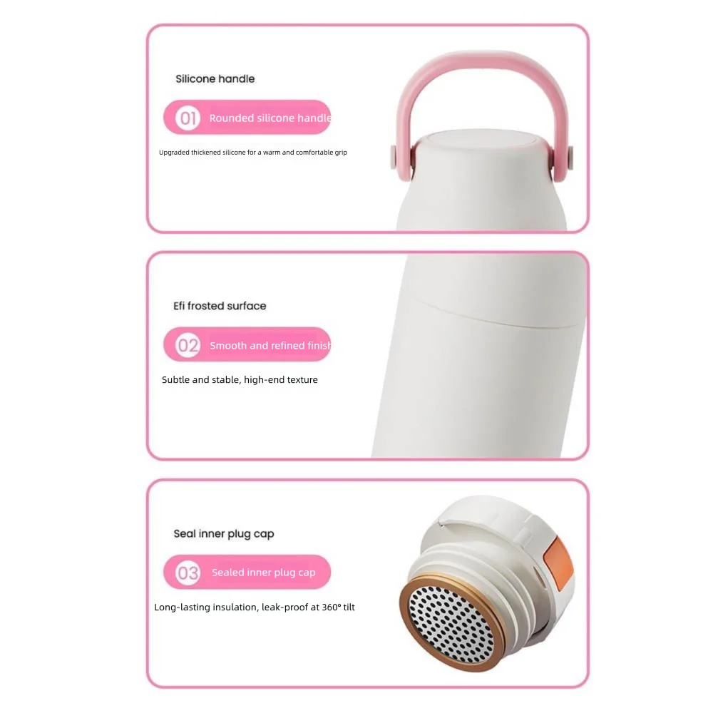 500ml Handheld Vacuum Thermos Bottle – 316 SS Interior, 360° Leakproof, CIQ Certified, Light Green/White/Orange