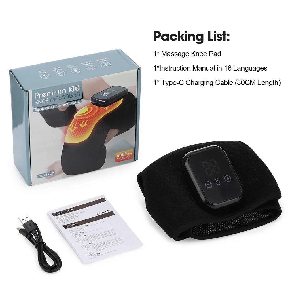 Electric Heated Knee Massage Pad – 3-Level Vibration Hot Compress for Joint & Muscle Relief