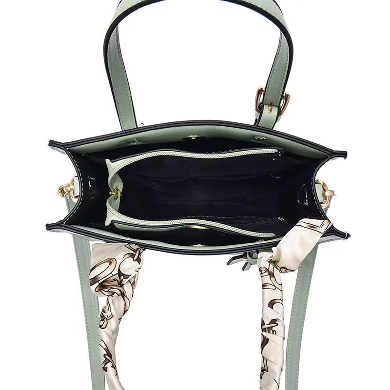 Elegant PU Square Tote Bag – Silk Scarf Crossbody Shoulder Handbag for Women