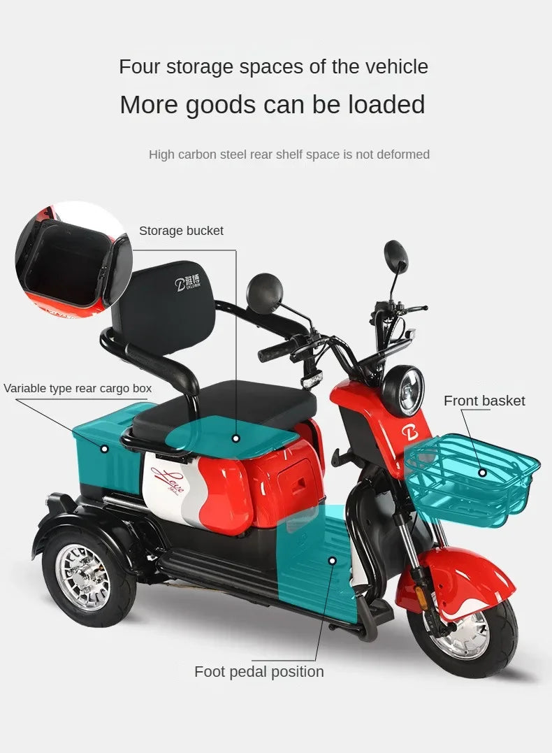 3-Wheel Electric Mobility Scooter for Adults, Long-Range Tricycle