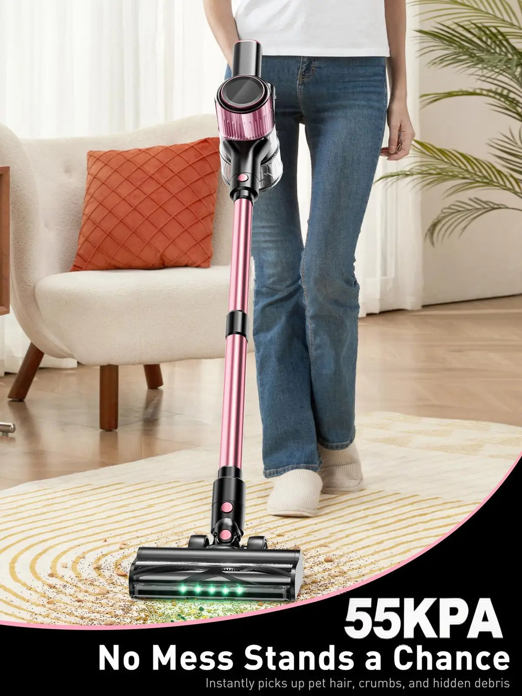 Cordless Vacuum Cleaner — 55Kpa / 500W / 45-Min Runtime, 10-in-1 Powerful Stick Vacuum for Home, Pet Hair, Hard Floor & Carpet