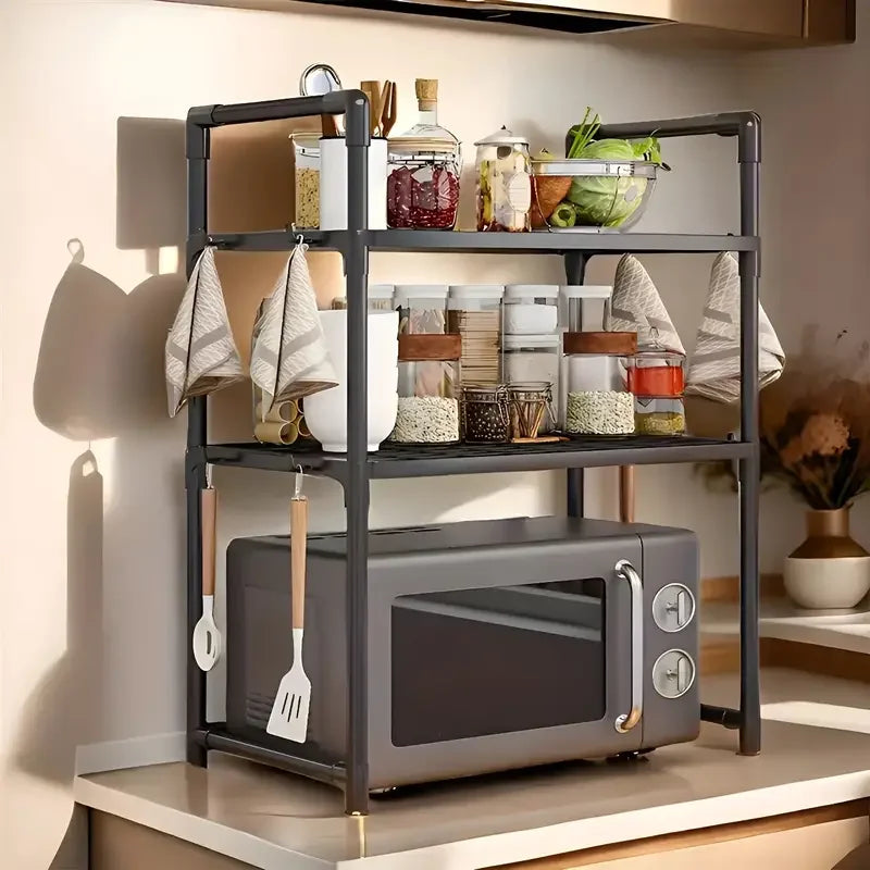 Metal Countertop Microwave & Kitchen Storage Rack — 2 & 3-Layer Utensil & Tableware Organizer
