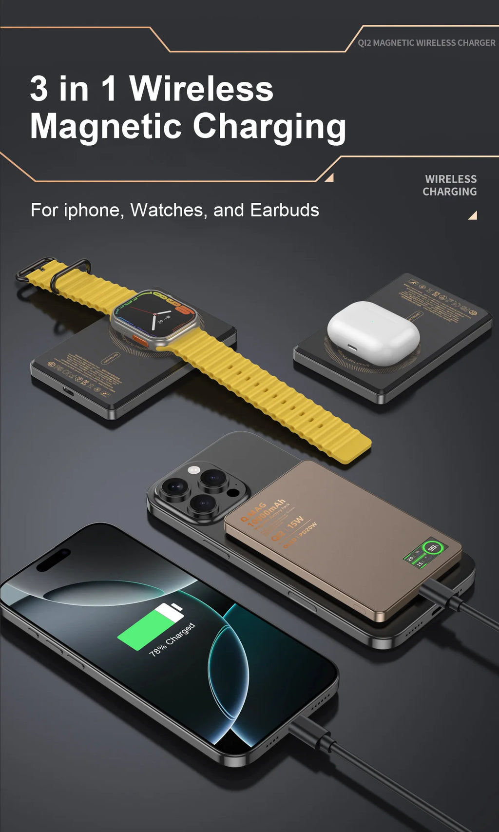 Qi2 Magnetic Power Bank — 15W MagSafe Fast Wireless Charging for iPhone