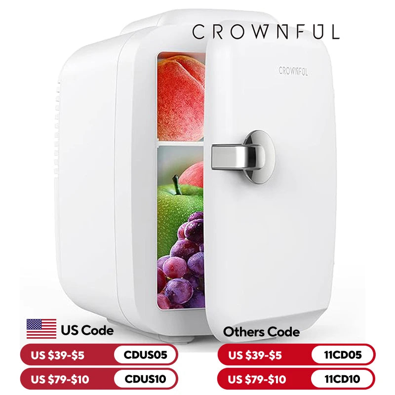 Crownful 4L Mini Multifunction Refrigerator — 120V Electric Portable Beauty Cooler & Warmer for Home, Car, Camping & Travel