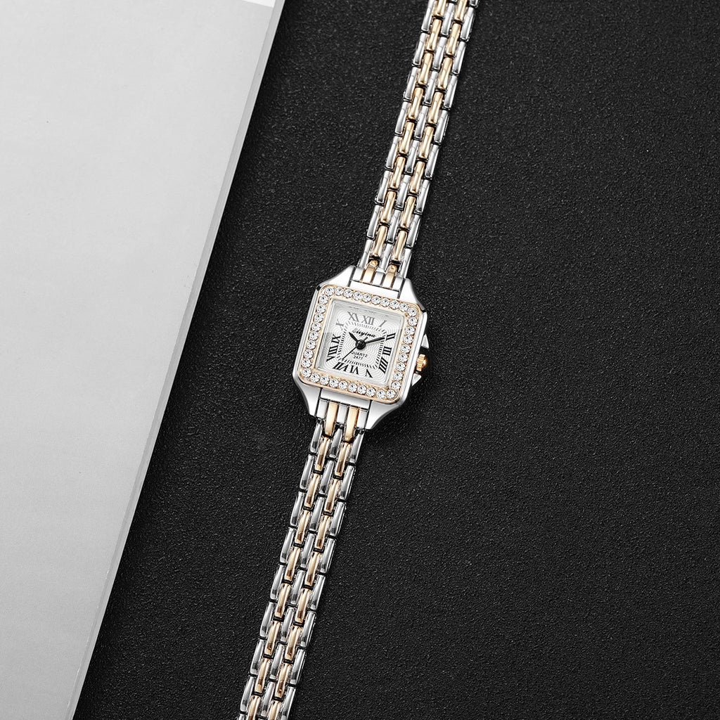 Women's Elegant Rhinestone Square Quartz Watch | Roma Dial Fashion Ladies Wristwatch
