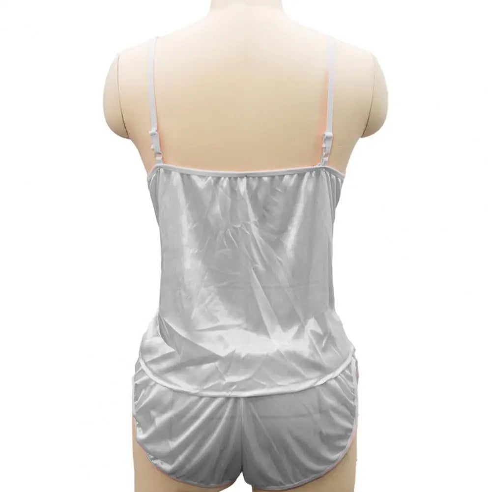 Low Cut Vest & Shorts Sleepwear Set — Solid Color Summer Nightwear