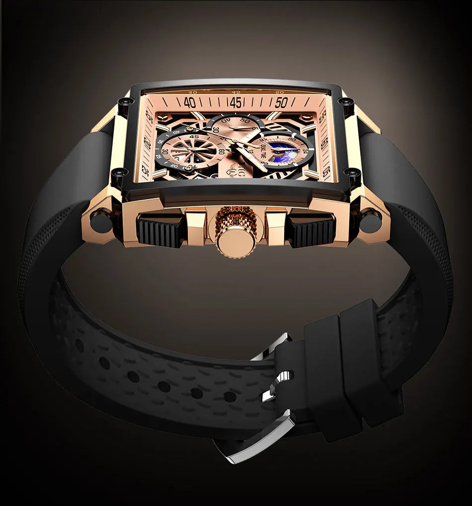 LIGE Men's Hollow Square Sport Watch | Fashion Silicone Strap Waterproof Quartz Wristwatch with Box