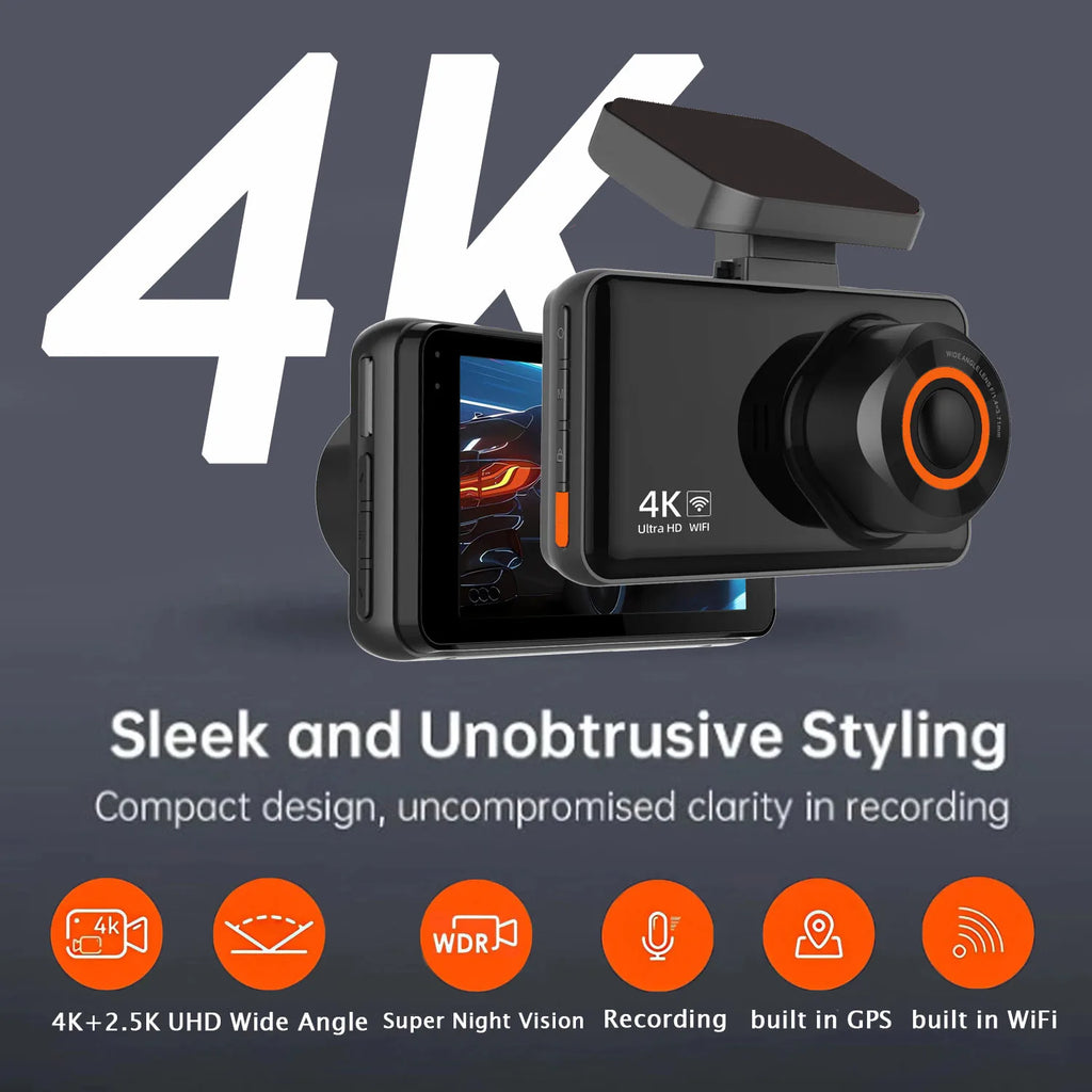 UHD 4K+2.5K Dual Lens Dash Cam – WiFi, GPS, WDR Night Vision, Mini Car DVR Black Box