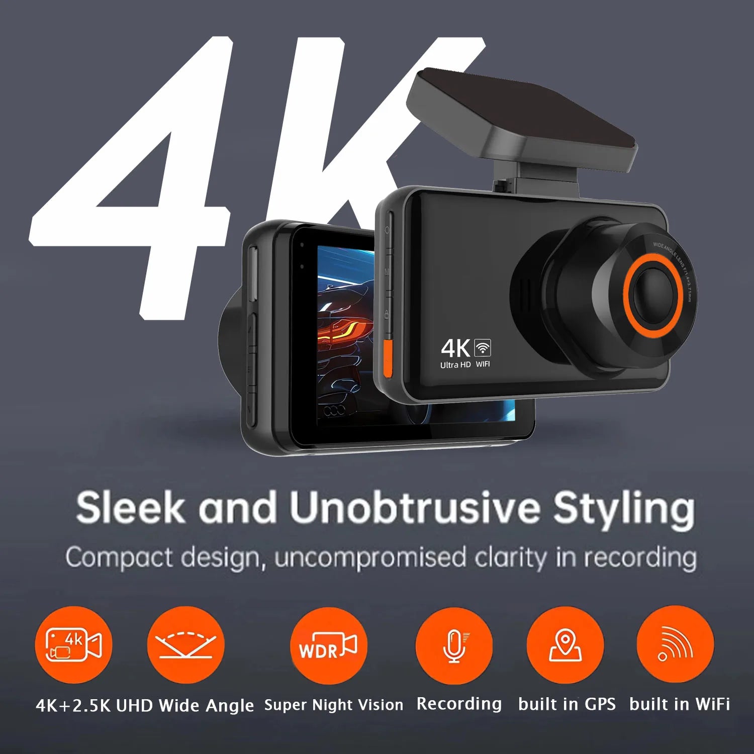 UHD 4K+2.5K Dual Lens Dash Cam – WiFi, GPS, WDR Night Vision, Mini Car DVR Black Box